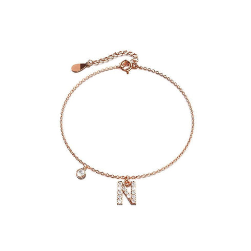Solid 925 Sterling Silver Initial Crystal Personalised Alphabet Letter Bracelet Rose Gold Filled